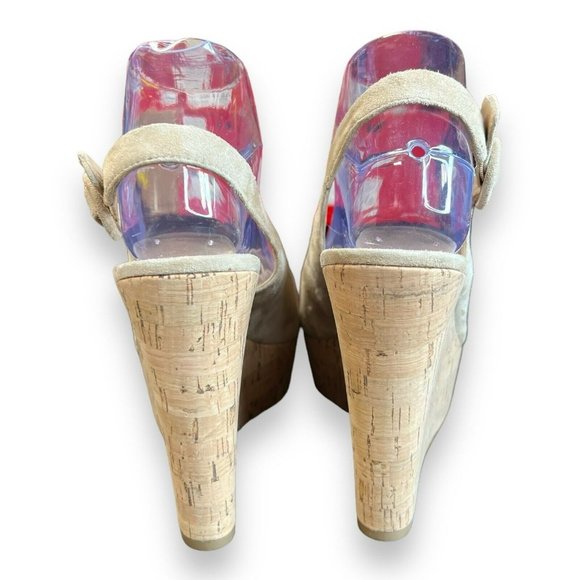 $395 Veronica Beard Women's Beige Dali Peep Toe Platform Wedge Sandal Shoes 7 - Picture 7 of 9